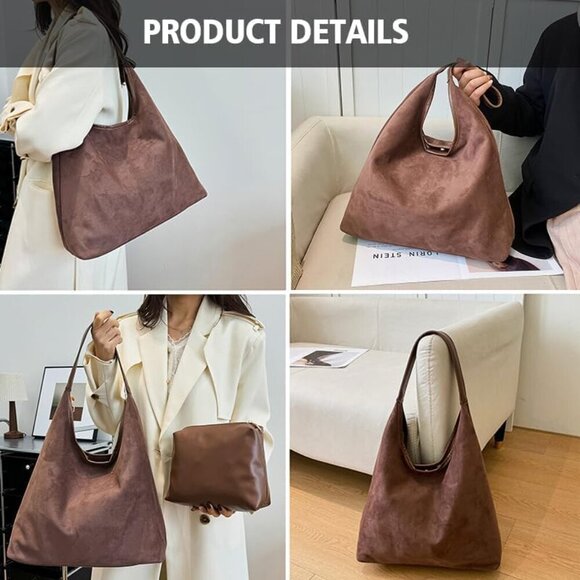 Brown Suede Tote Bag for Women Large Capacity Trendy Everyday Purse - Picture 5 of 6
